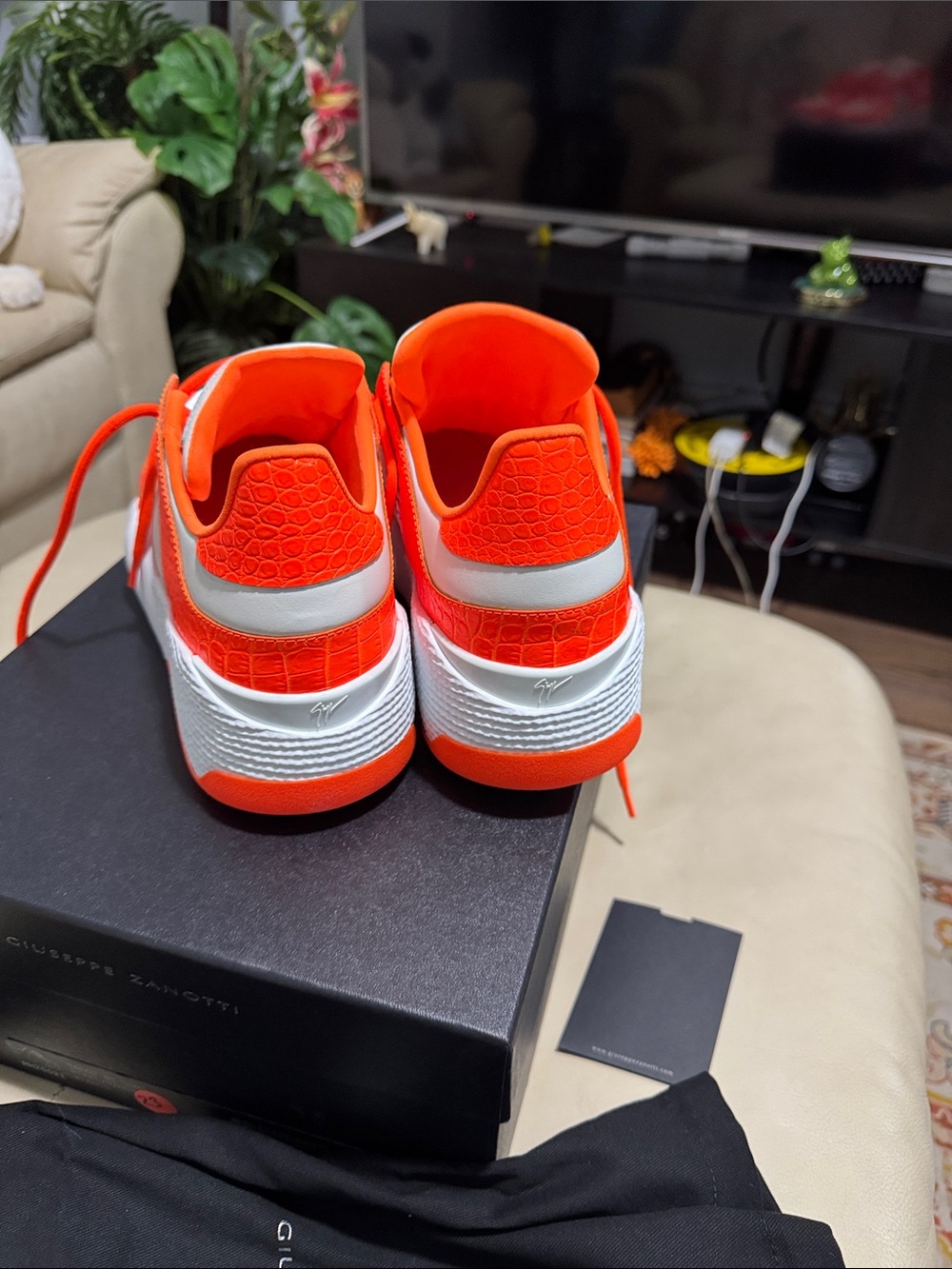 Giuseppe Zanotti Bright Orange and White Low-Top Sneakers